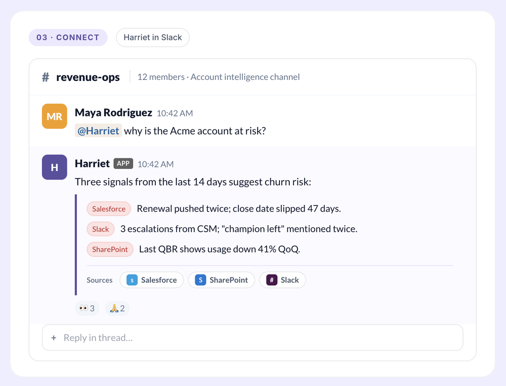 Slack customer intel screenshot